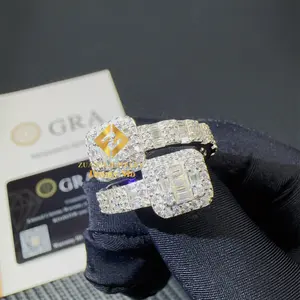 شهادات 2.61Ct GRA اختبار الماس الفضي VVS1 باجيت مويسانيتي مثلج من المجوهرات خاتم الهيب هوب للرجل