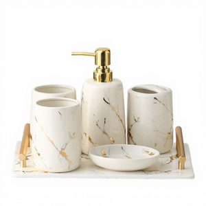 <span class=keywords><strong>Set</strong></span> di Dispenser di sapone liquido per mani di lusso in ceramica personalizzata <span class=keywords><strong>Set</strong></span> di <span class=keywords><strong>accessori</strong></span> per il <span class=keywords><strong>bagno</strong></span> con lozione in marmo - Product Image 1