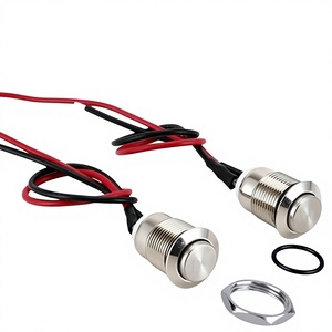 Sakelar Tombol Tekan Logam Berkabel 12MM Terlaris, Self-resetting, Kepala Datar/Kepala Tinggi, 2-pin, Momentary untuk Peralatan Otomatis M12 - Product Image 2