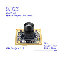 Módulo de Cámara Hampo HD de Alta Velocidad 60fps OV9281 Monocromática USB 2.0 1MP 1/4" 185 Enfoque Fijo Obturador Global Plug and Play
