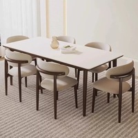 Table à manger rectangulaire, structure en bois de frêne massif, plateau en pierre frittée, table à manger moderne de style nordique pour appartement, villa