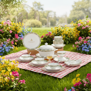 European Style Eco-Friendly High Quality Wholesale Green Bone China Coupe Dinner Set with Gift Box for Wedding - Product Image 1