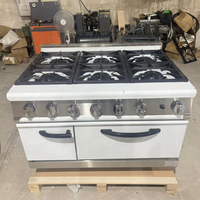 Cuisinière à gaz en acier inoxydable 6 brûleurs avec four sur pied, équipement de cuisson