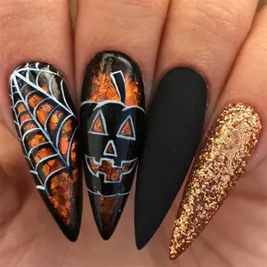 Naranja Halloween calabaza personalizado Diy diseños de uñas postizas profesionales uñas postizas extendidas