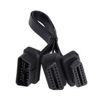 24V sudut kanan kabel OBD profil rendah pita datar OBD2 kabel diagnostik 30 CM 1 laki-laki ke 2 perempuan kabel adaptor OBDII