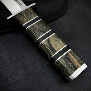 Cuchillo de hoja fija con mango de madera de colores al por mayor, cuchillo de caza de supervivencia EDC para acampar con funda de nailon - Product Image 4