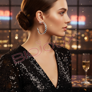 Pendientes de Aro Biojoux de 30 mm para Mujer, en Acero Inoxidable Chapado en Oro, con Cristal y Diamantes de Imitación, Modernos, Hipoalergénicos, para Fiesta - Product Image 3