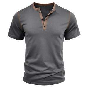 Hommes été couleur assortie élastique 60% coton 35% polyester 5% Spandex sport manches courtes boutonné T-Shirt - Product Image 3