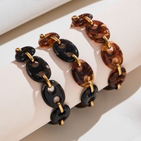 Brazaletes de Acero Inoxidable con Baño de Oro de 18K, Diseño de Nariz de Cerdo, Estilo Lujoso y Versátil, con Resina de Ámbar, Moda Europea y Americana