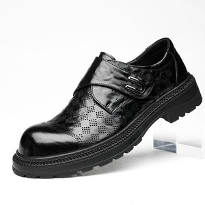 Mocassins en cuir véritable pour hommes, à bout rond, perforés, chaussures de ville formelles, à enfiler, pour le travail, les trajets quotidiens et la conduite - Product Image 1