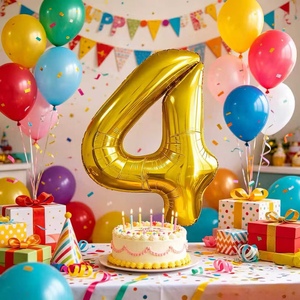 Party Love Helium-Filled Ready Metallic Number 4 Gold 80cm Foil Helium Balloon Party Decor - Product Image 4