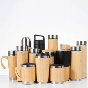 Custom Insulated Stainless Steel Tea Infuser Wooden Flask Wood Tumbler Thermos Bamboo Water Bottle