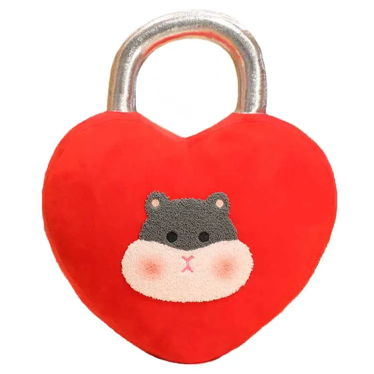 Novel design new year gifts soft heart lock plush stuffed toy with animal pattern