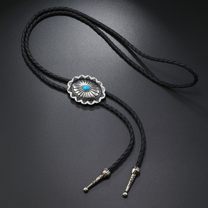 Vente en gros Western 45mm Collier <span class=keywords><strong>Cowboy</strong></span> Style Noir Cordes Alliage Matériel Forme Ovale Bolo Cravates en Stock pour Hommes - Product Image 3
