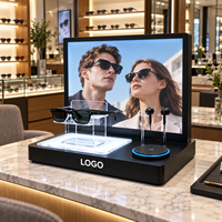 Support d'affichage intelligent personnalisé pour lunettes avec plateforme en acrylique illuminée, support pour écouteurs, chargeur et écran publicitaire