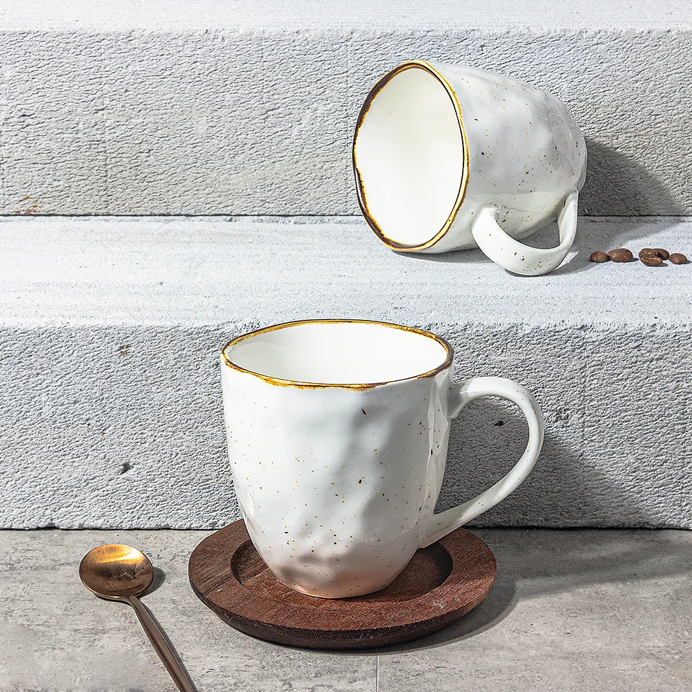 Bulk White Ceramic Cappuccino Mugs with Gold Rim - Custom Logo Options for  Cafes and Shops, Eco-Friendly Design, MOQ 100 pcs