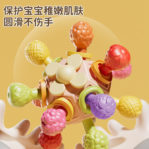 Juguete de dentición de silicona Manhattan Ball para bebés de 0 a 24 meses, sonajero de goma suave con formas de frutas, diseño redondo - Product Image 2