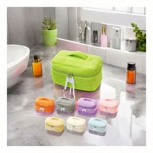 Top Quality Travel Solid Color Custom Recycled Plaid Polyester Cotton Pouch <b>Makeup</b> Cosmetic <b>Case</b> Bag With Zipper - Product Image 1