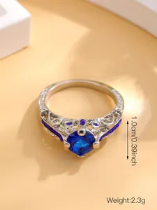 Perhiasan Fashion mewah perak biru putih angin zirkon berlian biru 925 perak murni cincin wanita