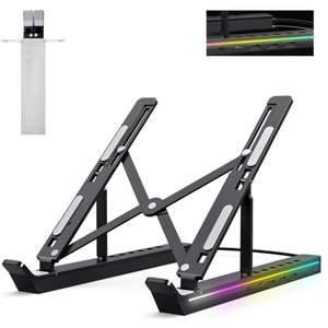 <span class=keywords><strong>Support</strong></span> de <span class=keywords><strong>portable</strong></span> pliable et réglable en ABS et silicone avec refroidissement <span class=keywords><strong>ventilé</strong></span> et lumières LED RVB pour bureau - Product Image 1
