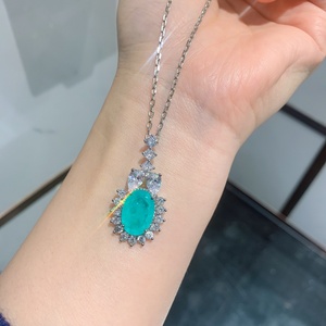 Factory Wholesale Gold Oval Cut 8*12mm Paraiba Cubic Zirconia Vintage Wedding Necklace <b>Earrings</b> Set Eco-friendly Copper CZ - Product Image 5