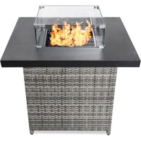 Table de foyer extérieur en acier au design rotin écologique avec pierre volcanique, chauffage sûr et économe en énergie, usage commercial