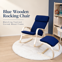 Ensemble Fauteuil à Bascule et Repose-Pieds Moderne Bleu Marine avec Revêtement Doux et Base Courbe en Bois pour Ameublement Domestique – Vente en Gros