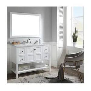 Manufacturer Hot Sale White Color Modern American Style Solid Wood Wooden Bathroom Vanity Cabinet