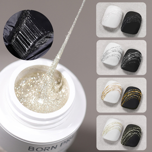 BORN PRETTY Gel de Araña Reflectante con Purpurina, 4 Colores, Brillo Diamante, Plateado, Dorado, Rosa, Gel Elástico de Araña, Gel para Dibujar Líneas - Product Image 1