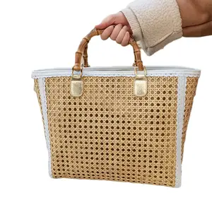 Borsa personalizzata firmata all'uncinetto in pelle intrecciata fatta a mano in rattan metallizzato da donna borse da spiaggia per donna borsa tote 3158