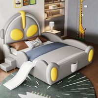 Nouveau modèle de dessin animé Ultraman pour enfants avec glissière de sécurité Lit simple en bois souple pour bébé garçon Lit en cuir pour vente en gros