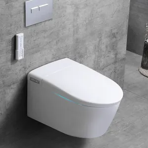 Inodoro de pared moderno de mármol, Sensor de baño de lujo, Control remoto eléctrico inteligente, tanque de agua oculto
