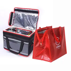 Beach picnic cooler reusable thermal insulated tote for cold drink wine grocery hot food delivery non woven nylon cooler bag