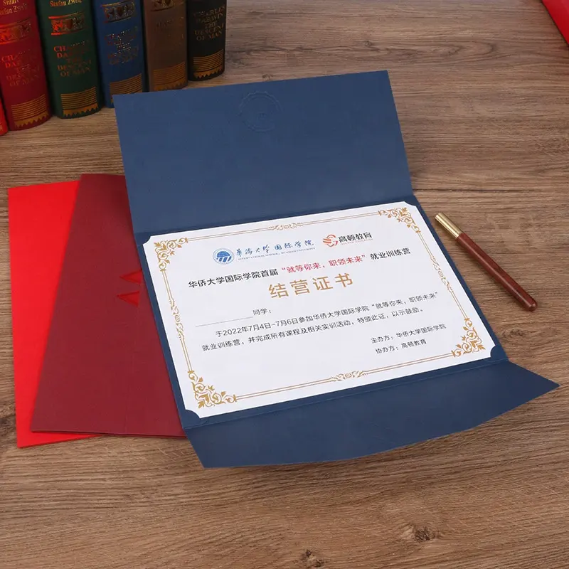 Custom Certificaat Houders Voor A4 Letter Goud Folie Stempel Vouw Papieren Omslag Voor Diploma Award Prestatie Van Afstuderen