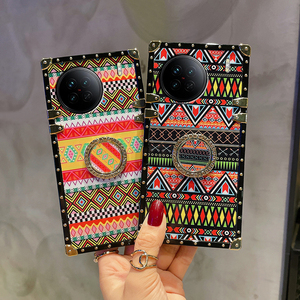 Étui de téléphone carré de style ethnique rétro pour VIVO S16E V27E S10R V23E X90 <span class=keywords><strong>Pro</strong></span> Y77 Y35 Y22 Y02S T1 Y75, coque vintage bohème avec anneau - Product Image 2