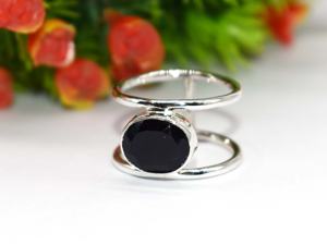 925 Sterling Silver Oval Shape Natural <b>Black</b> Onyx Cabochon Gemstone Handmade <b>Ring</b> - Product Image 6