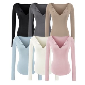 Dames Spice Girls Sweet Style V-hals Slim-Fit Langarm T-shirt met taille-detail <span class=keywords><strong>Spandex</strong></span>/Katoenmix Zomerklare kleding - Product Image 2