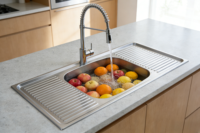 Grand évier de cuisine moderne en acier inoxydable avec grande cuve et égouttoir Fregaderos De Cocina 120 x 50 cm