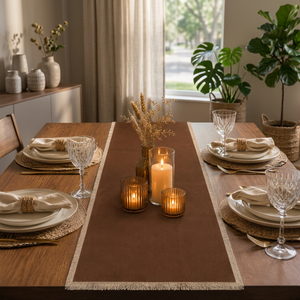 Camino de Mesa de Algodón Marrón Premium con Bordes de Flecos Naturales |   Decoración Rústica para Mesa de Comedor y Textiles para el Hogar - Product Image 4