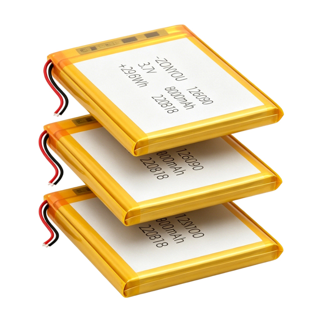 New Technology 8Ah High Capacity 126090 Rechargeable Lithium Polymer Batteries 3.7V with 500 Cycles for Mobile Phone Power Banks