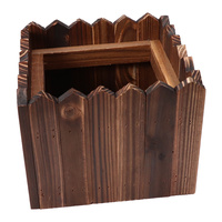 Pot Tanaman Kayu Retro Bergelombang untuk Sukulen, Pot Bunga Persegi untuk Balkon, Tong Bunga Rustic