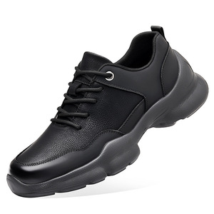 Chaussures en cuir décontractées et sportives pour hommes, grises et noires, à lacets, légères, pour le travail et les loisirs, couleur unie 9626 - Product Image 4