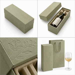 Boîte d'emballage pour vin en carton rigide et écologique vert olive pâle avec insert en pulpe de papier moulé biodégradable, boîte cadeau pour vin naturel - Product Image 2