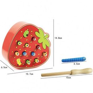 Jeu de pêche magnétique en bois en forme de fraise pour développer la cognition œil-main et la motricité fine - Product Image 6
