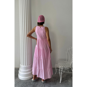 Robe longue en lin rose sans manches pour femme, style maxi décontracté, tenue d'été, taille S - Product Image 1