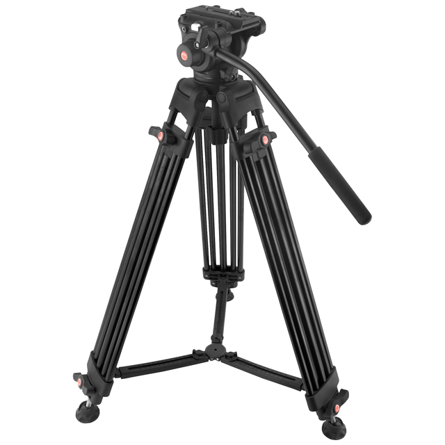 Professional Aluminum Photo and Video Camera Tripod with Fluid 3-way Head 10kg Load Capacity Bubble Level 3-Section Legs