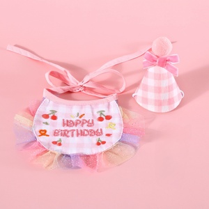 Ensemble chapeau et bavoir pour fête d'anniversaire d'animaux de compagnie, avec broderie gâteau mignonne, accessoire de costume pour chien et chat - Product Image 4