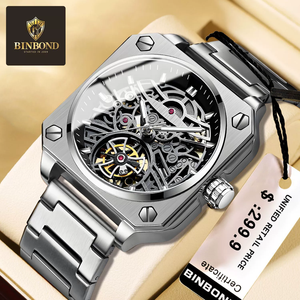 Square Watch Men's Tourbillon Designer Uhren Crystal Transparent Waterproof Montre Homme Iced Out <b>Automatic</b> Mechanical Watch - Product Image 1