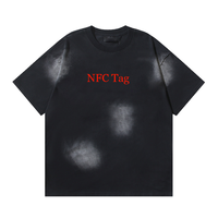 T-shirt graphique imprimé délavé à l'acide de haute qualité pour homme avec puce NFC, style streetwear, coupe ample, 100 % coton, vintage
