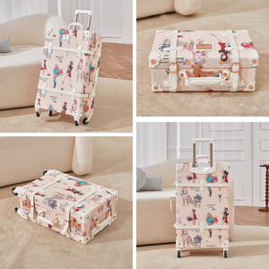 UNIWALKER FACTORY Vintage Maleta Set con cerradura TSA, ODM OEM Hecho a mano Faux Leather Spinner Trunk Equipaje <span class=keywords><strong>para</strong></span> mujeres - Product Image 3